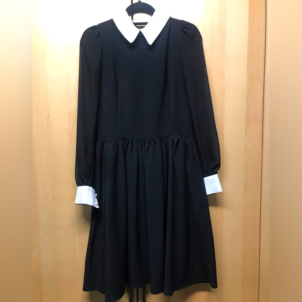 Chic Black Dress with White Accents